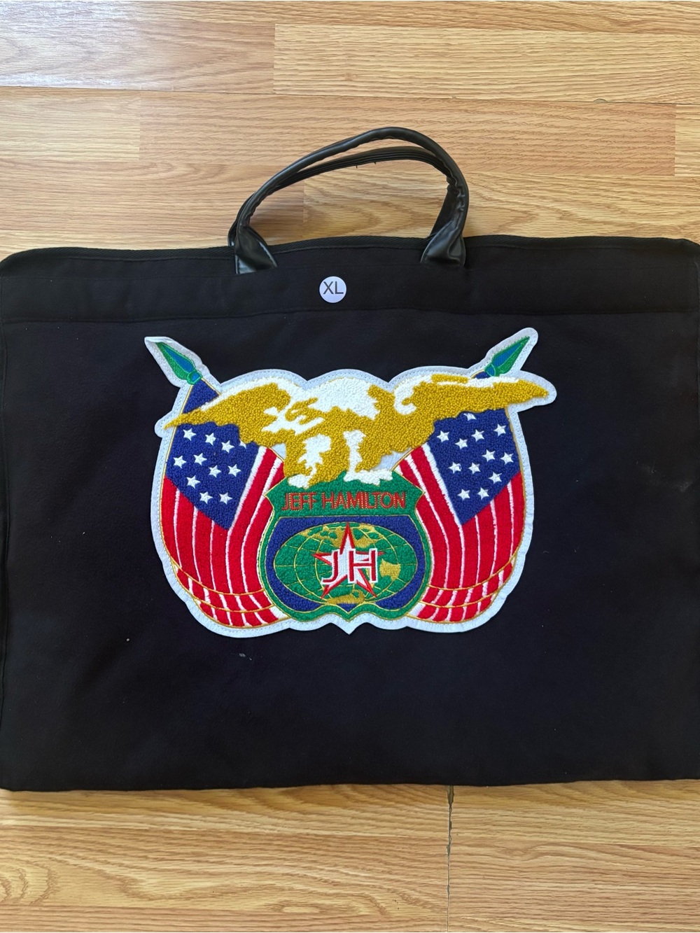 Jeff Hamilton Black Embroidered Crest Garment Bag